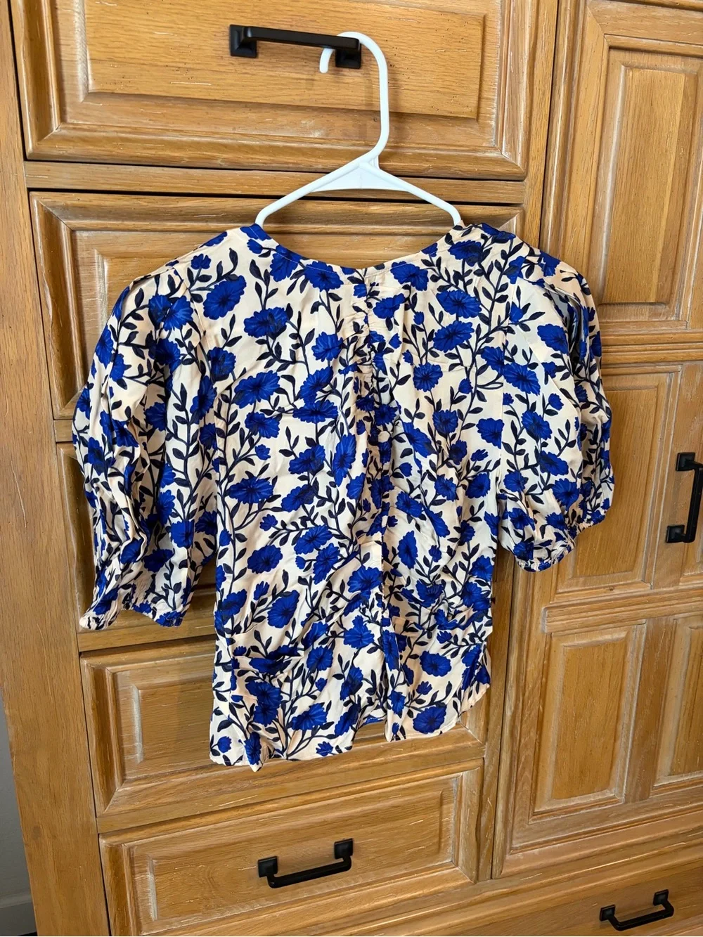 NWT J. Crew Blue Floral Puff-Sleeve Blouse on Cream